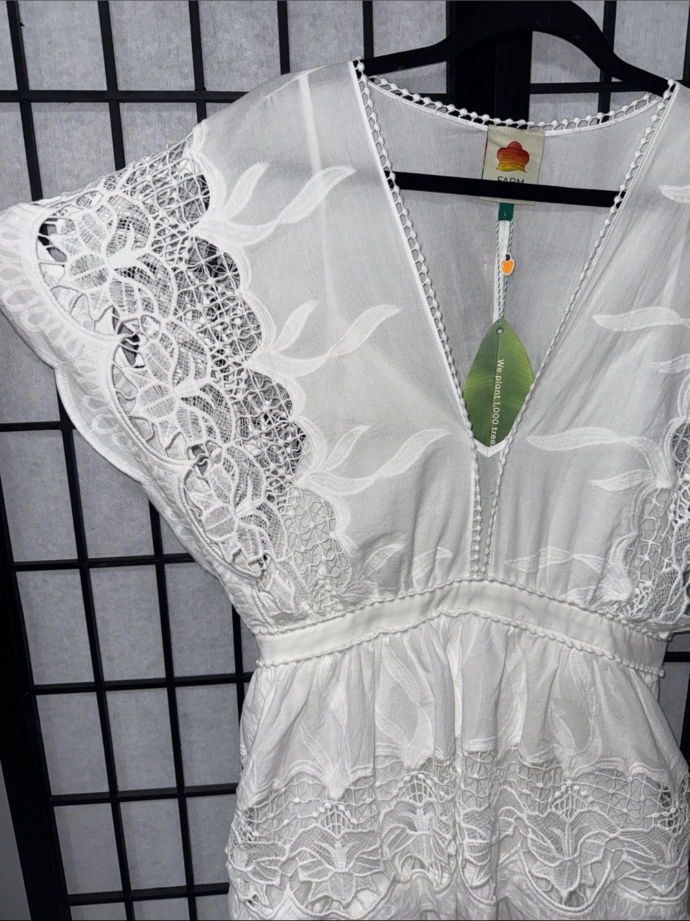 πΏβ¨ FARM Rio size L Off-White Richelieu Midi Dress β¨πΏ - Picture 8 of 12